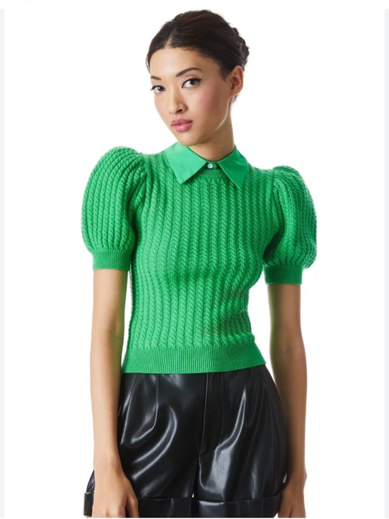 Alice + Olivia Sweaters - Brand NWOT Alice + Olivia Chase Cable Knit Puff Sleeve Sweater In Green. Size S